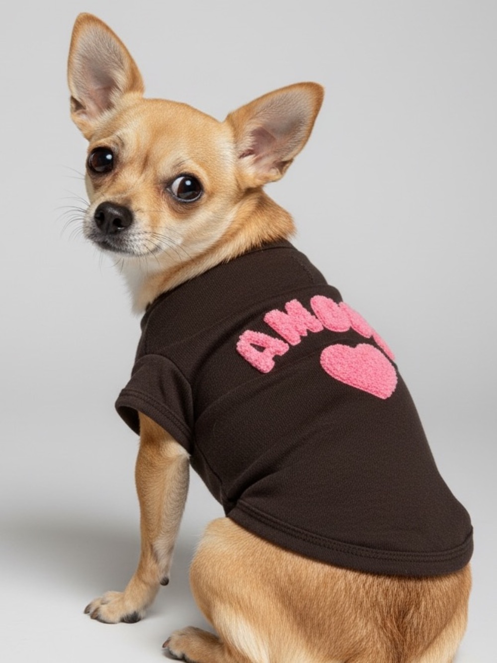 Black Pet Tee with Pink 'Amour' Heart